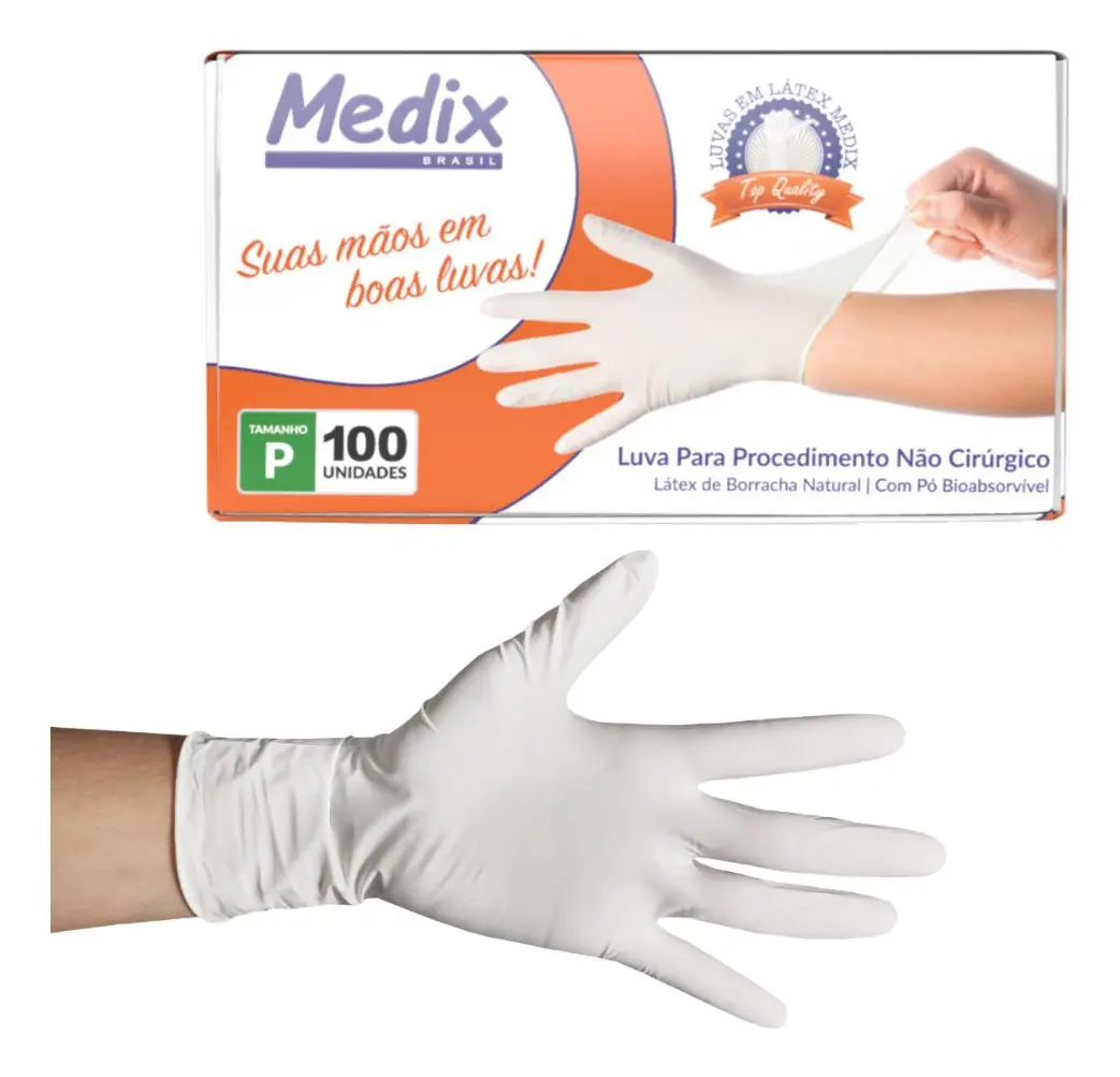 LUVA PROCEDIM LATEX COM PO TAM P 100UN MEDIX