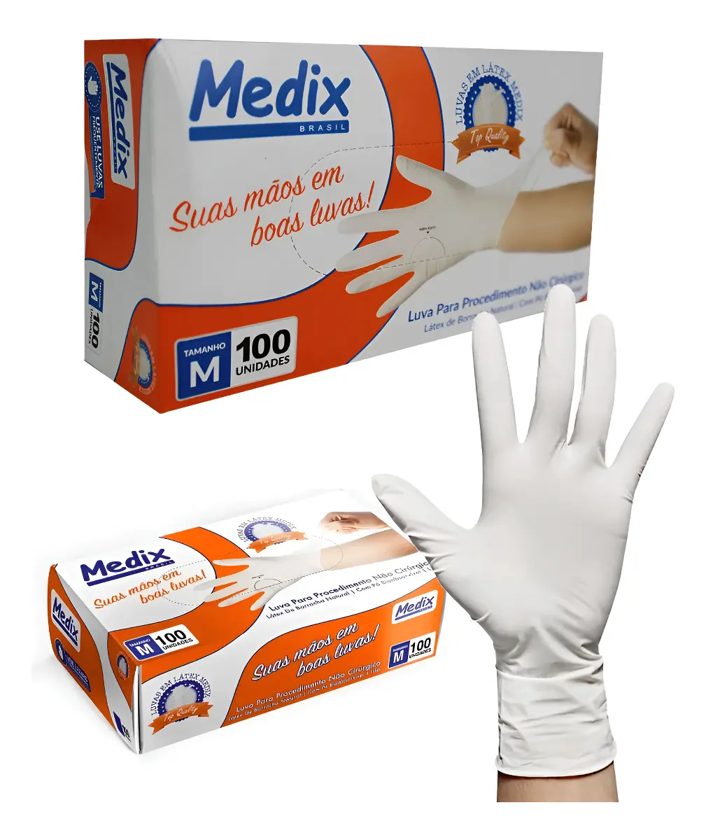 LUVA PROCEDIM LATEX COM PO TAM M 100UN MEDIX